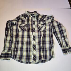 Wrangler Western Shirt purple Plaid Pearl Snap 100% Cotton Size L Long Sleeve